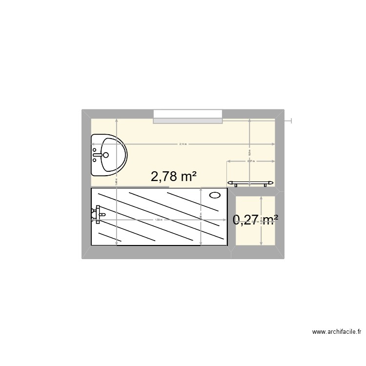 sdb25 v2. Plan de 2 pièces et 3 m2