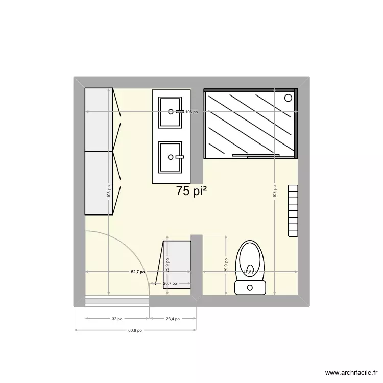 Sdb rdc chalet. Plan de 1 Pièce et 7 m² Sdb rdc chalet. Plan de 1 Pièce et 7 m²