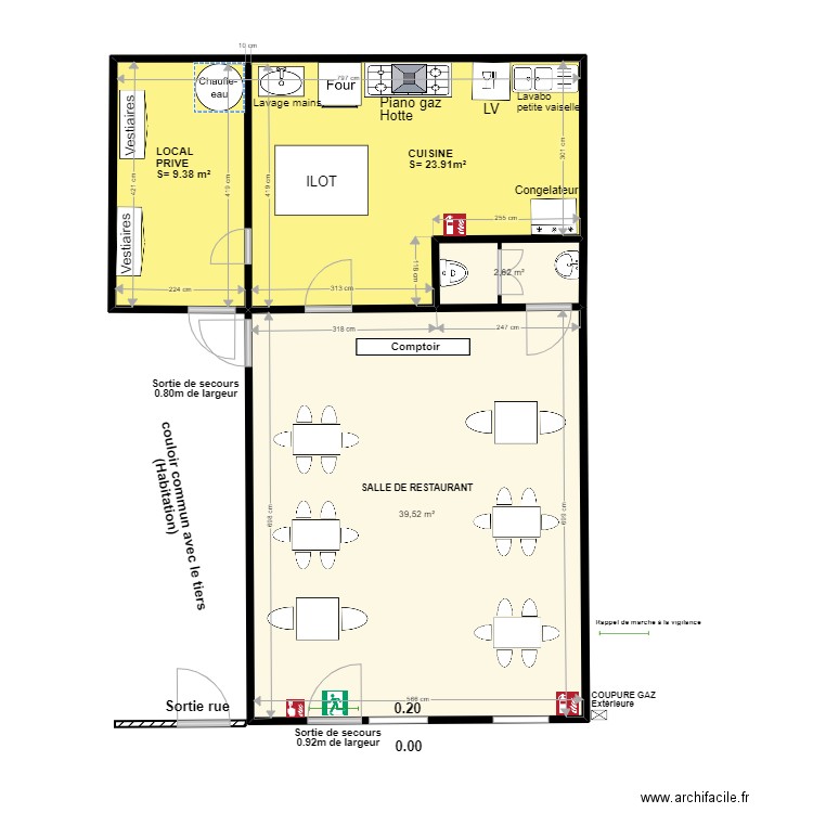 EXISTANT ET PROJET CHAABI. Plan de 3 pièces et 72 m2