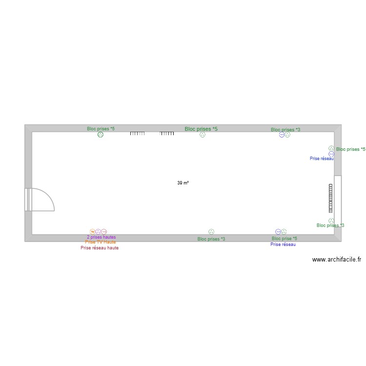 Centre ressources prises. Plan de 1 pièce et 39 m2