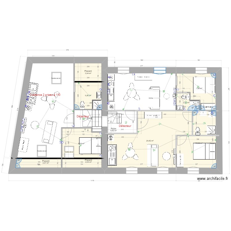 BERGERAC KDN. Plan de 10 pièces et 76 m2