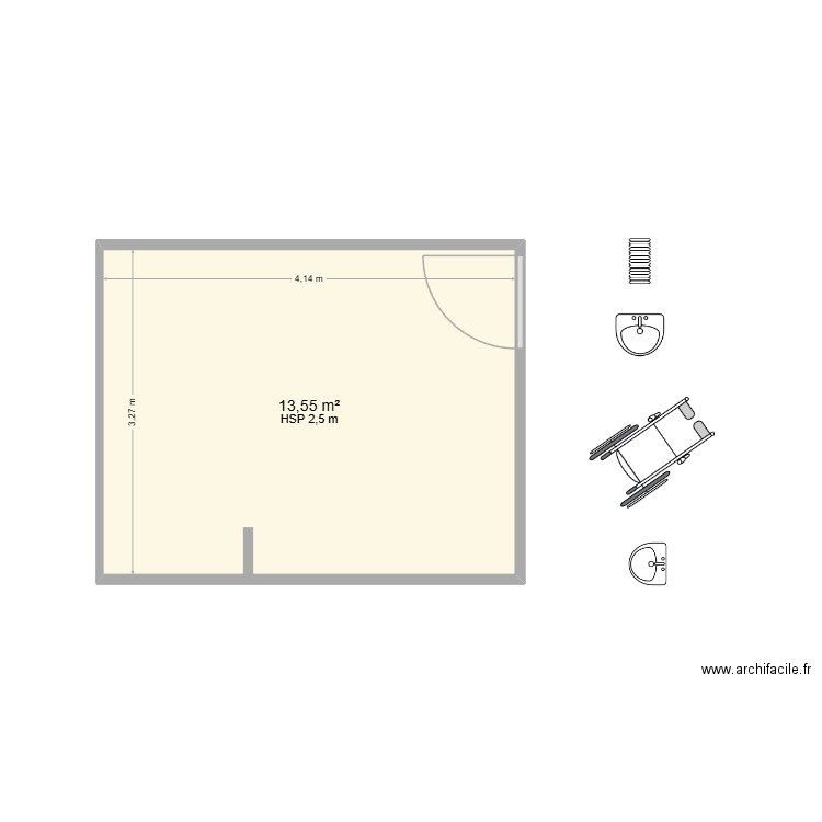 Lorient - Sanitaire projection 2. Plan de 1 pièce et 14 m2