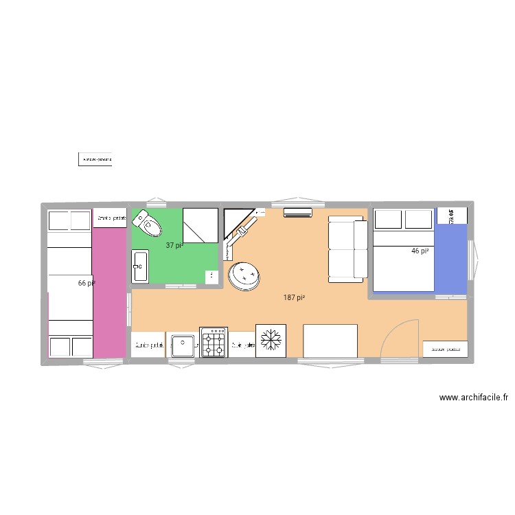 Couper en arrière. Plan de 4 pièces et 31 m2