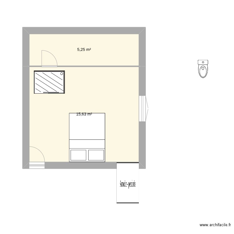Chambre Philippe. Plan de 2 pièces et 21 m2