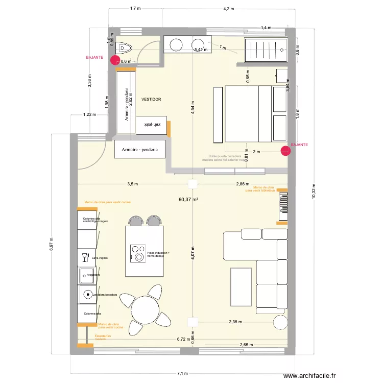 Moreira appart version 2. Plan de 1  et 60 m²