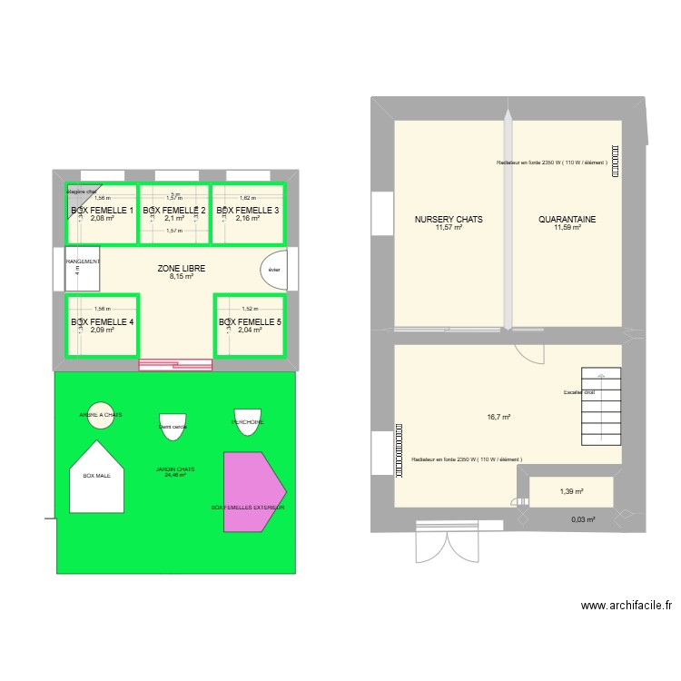 Chatterie. Plan de 11 pièces et 72 m2