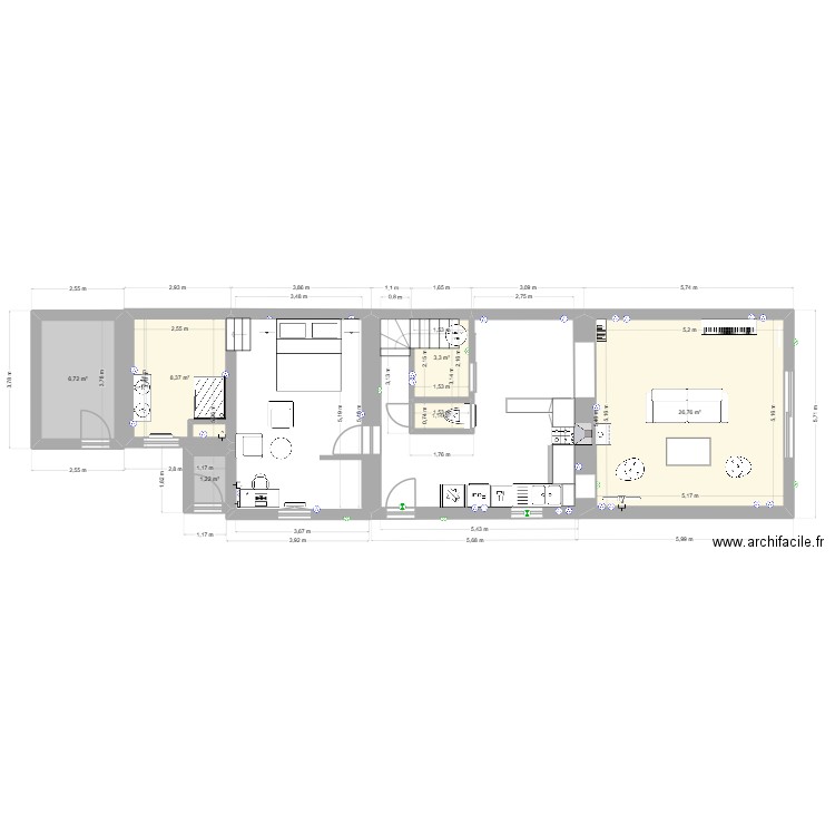 92 Champmarcou Projet 3. Plan de 6 pièces et 48 m2