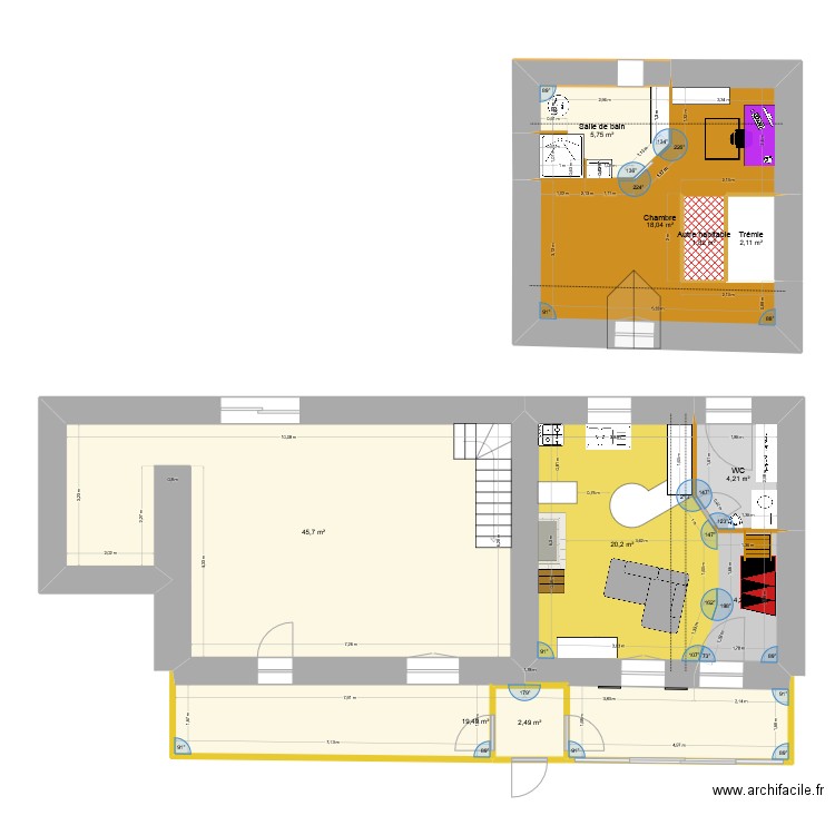probleme de sdb. Plan de 20 pièces et 252 m2