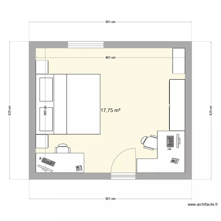 Chambre Robin. Plan de 1  et 18 m²