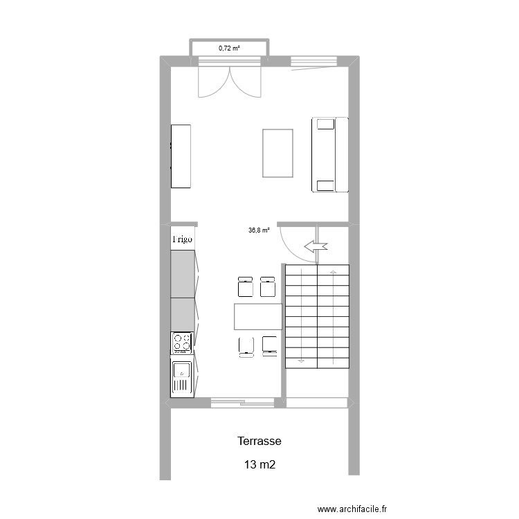 1 étage MAIL55. Plan de 2 pièces et 38 m2