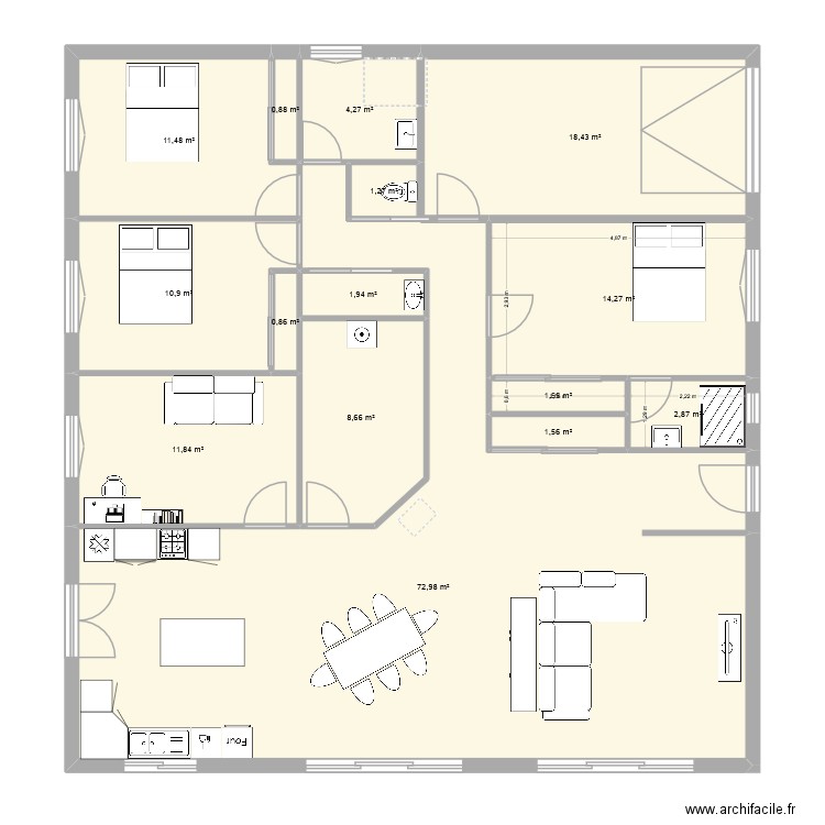 plan 4. Plan de 15 pièces et 164 m2