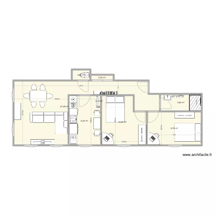 F&eacute;camp 3 2 &eacute;tage face fini. Plan de 