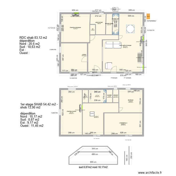 chaudun rdc. Plan de 15 pièces et 157 m2