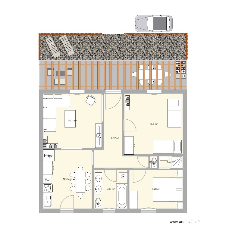 MAS. Plan de 8 pièces et 68 m2