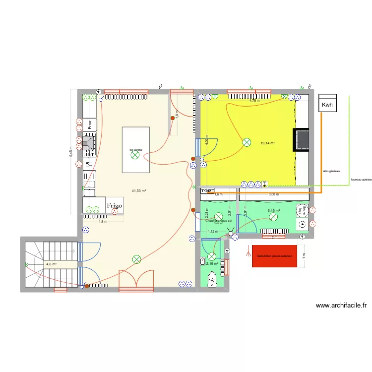 Plan Rdc - Bombart &eacute;tat futur lot &eacute;lectricit&eacute;. Plan de 