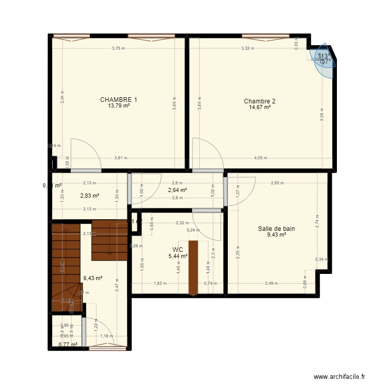 ETAGE 2 vide. Plan de 10 pièces et 56 m2