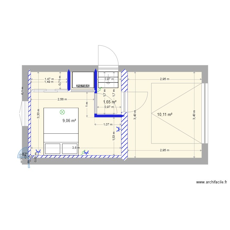 Deborah 2. Plan de 5 pièces et 22 m2