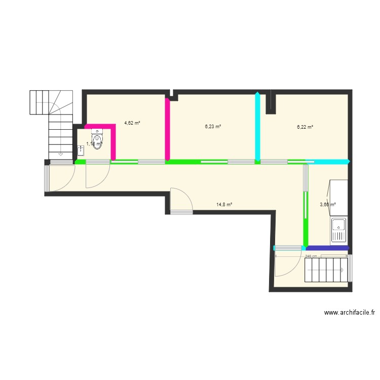 ext salon. Plan de 6 pièces et 37 m2