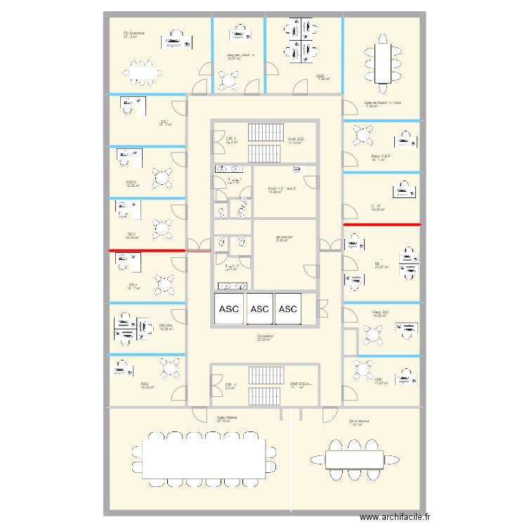 Plan Siège 6ème . Plan de 30 pièces et 727 m2