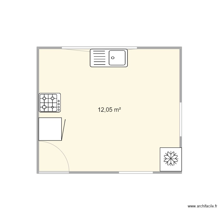 cuisine-Avril23. Plan de 1 pièce et 12 m2