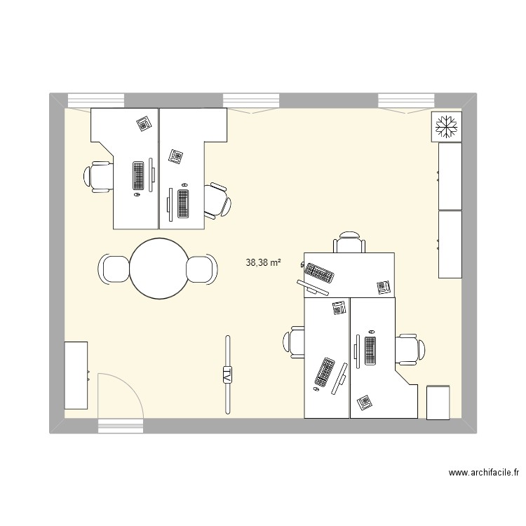 Bureau 111 GU initial. Plan de 1 pièce et 38 m2