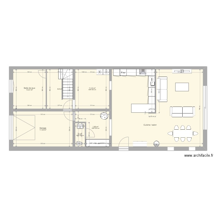 RDC existant. Plan de 7 pièces et 180 m2