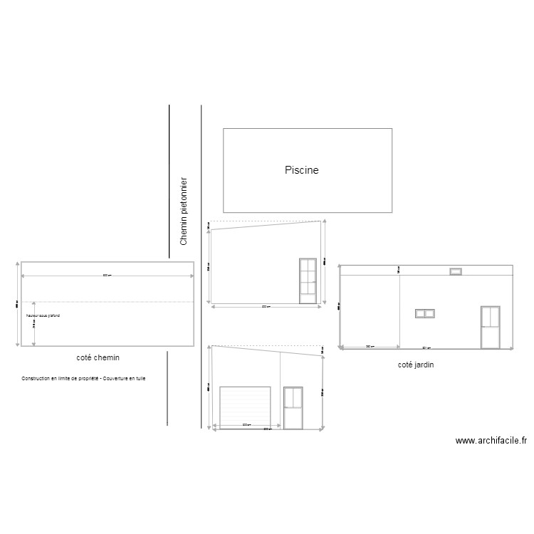 façade garage monopente. Plan de 0 pièce et 0 m2