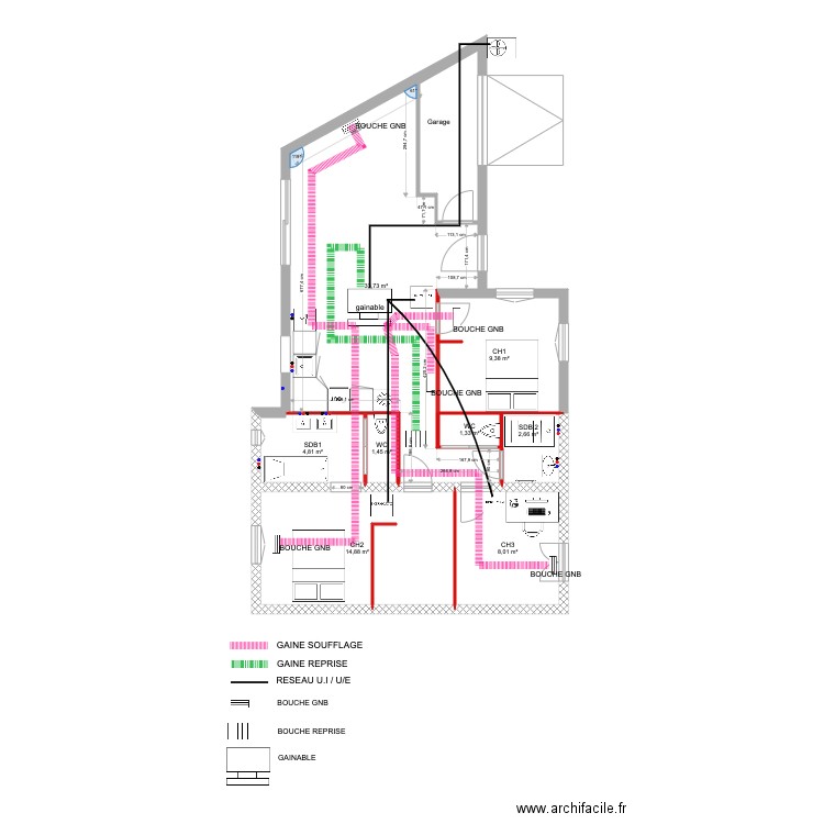 ROMAN RGE. Plan de 9 pièces et 82 m2