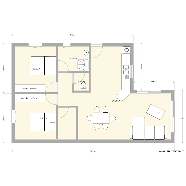 T3 en L. Plan de 0 pièce et 0 m2