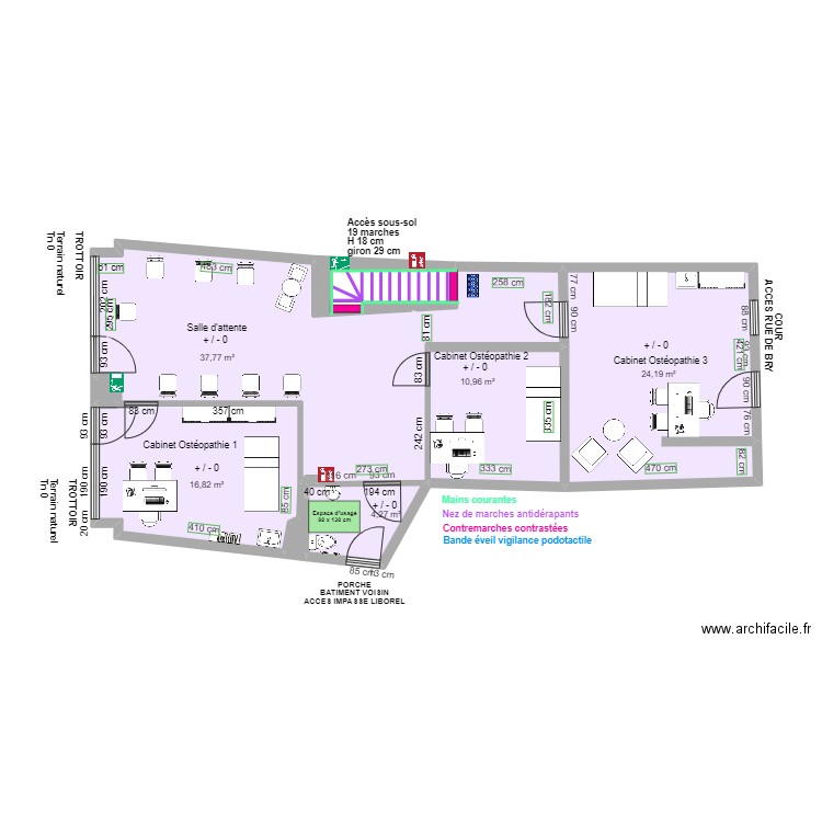 CABINET PARA MEDICAL DE CHENNEVIERES RDC APRES TRAVAUX. Plan de 8 pièces et 98 m2