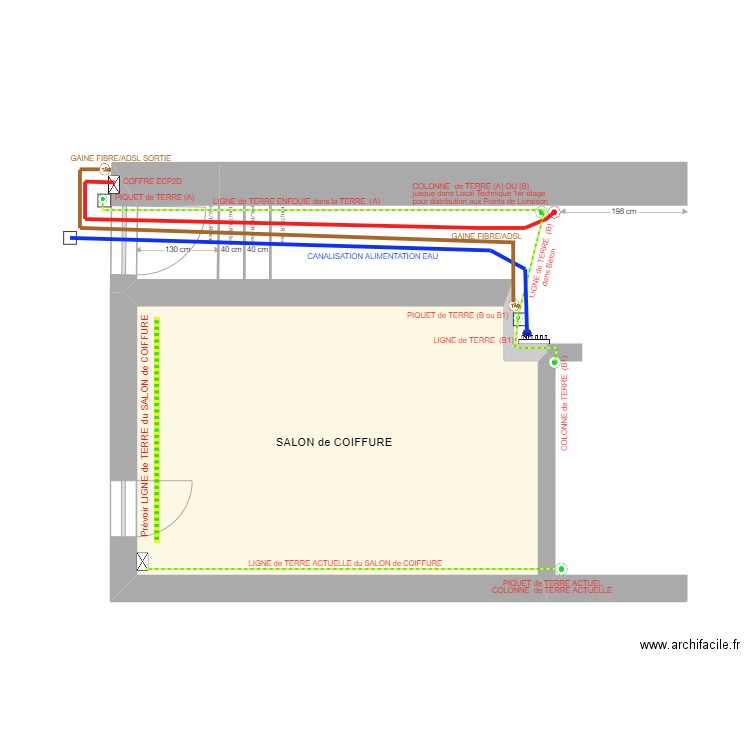 COURBET RDC enfouissement COUPE. Plan de 1 pièce et 26 m2