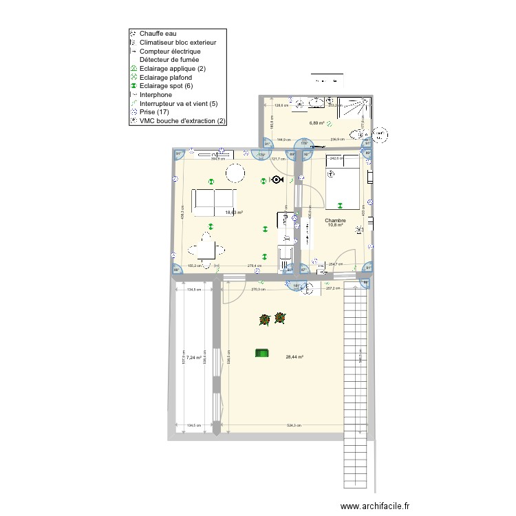 Appartement Jean Jaurès Rez de chaussé 99. Plan de 5 pièces et 72 m2