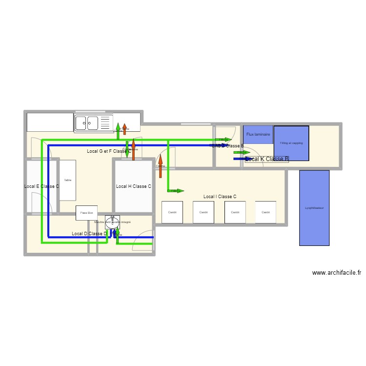 Salle Blanche Reprobiol Ouffet flux. Plan de 7 pièces et 49 m2