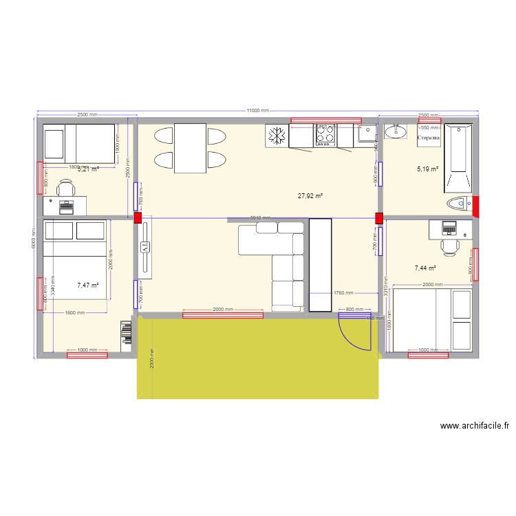 60 1. Plan de 6 pièces et 64 m2