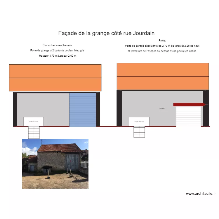 Façade Ouest grange. Plan de Façade Ouest grange. Plan de