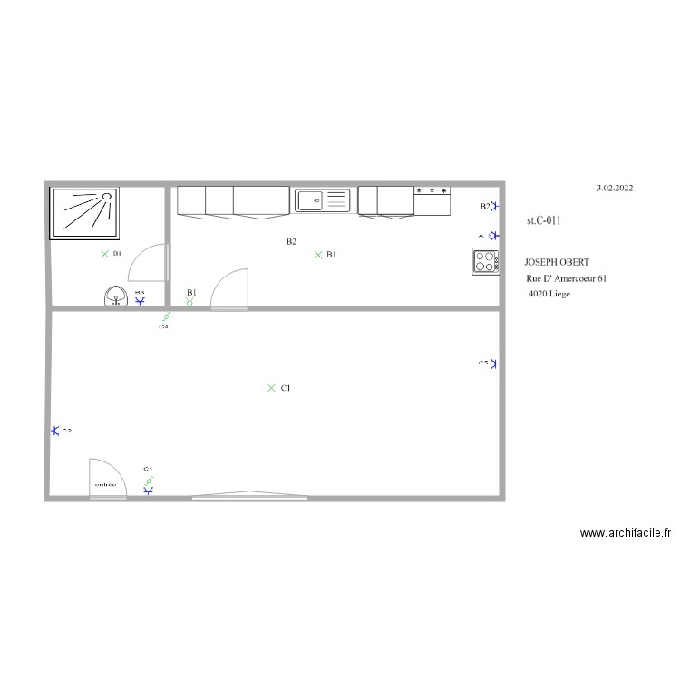 amercoe C0000. Plan de 3 pièces et 63 m2