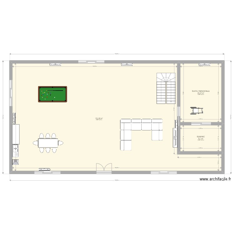 GITE LEPICURIEUX RDC MODIFIE. Plan de 3 pièces et 184 m2