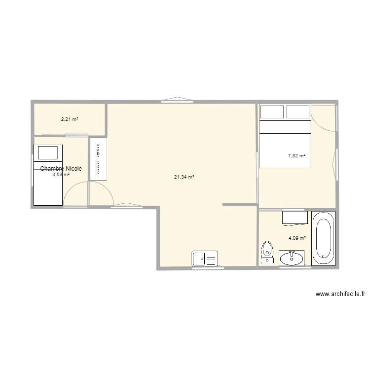 Monta V1. Plan de 5 pièces et 39 m2