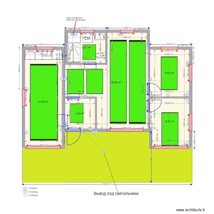 60 EE TP. Plan de 8 pièces et 75 m2