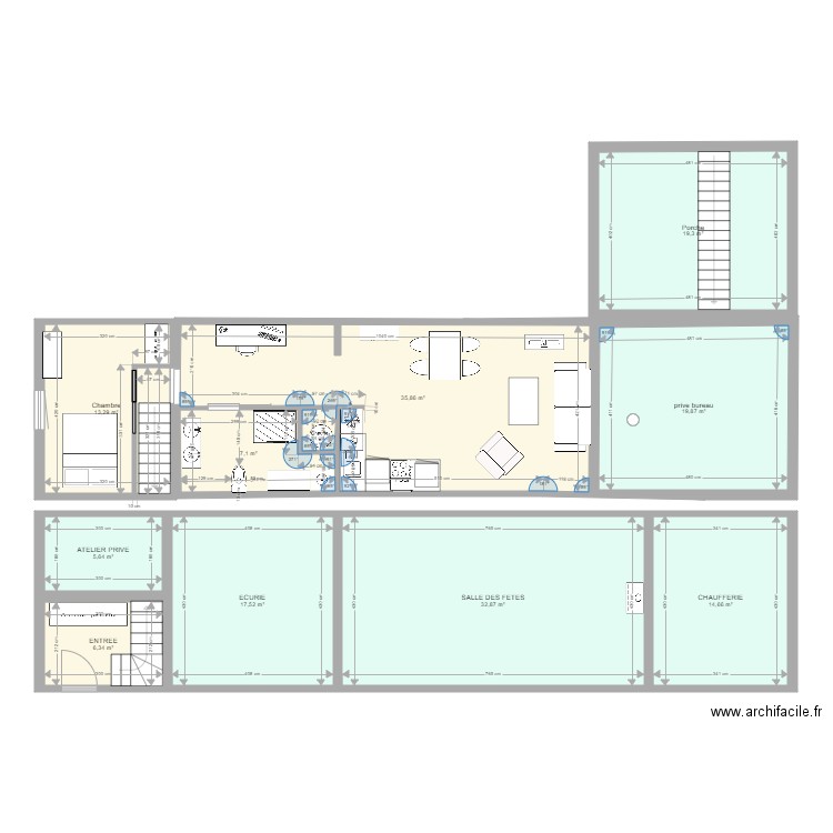 PLAN AILE TOTALITE . Plan de 10 pièces et 172 m2