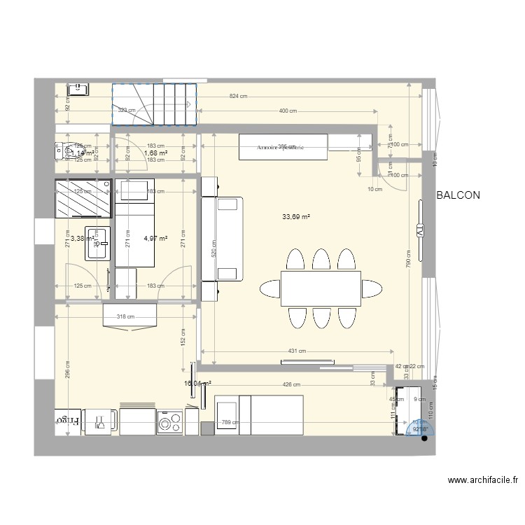 Appart 6 1. Plan de 6 pièces et 61 m2