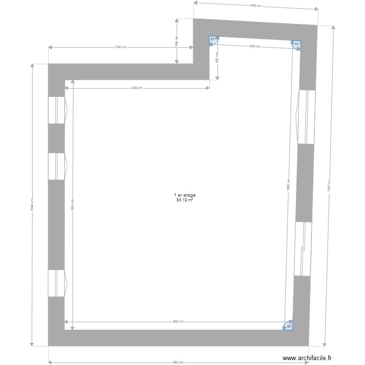 1 er etage vide stoumont. Plan de 1 pièce et 84 m2