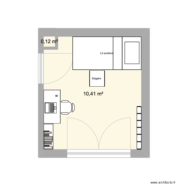 Piece de G. Plan de 2 pièces et 11 m2