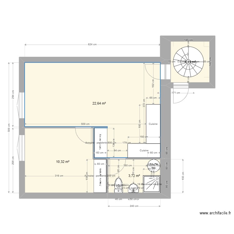 Plan 2ème étage patisserie (nouveau). Plan de 4 pièces et 40 m2