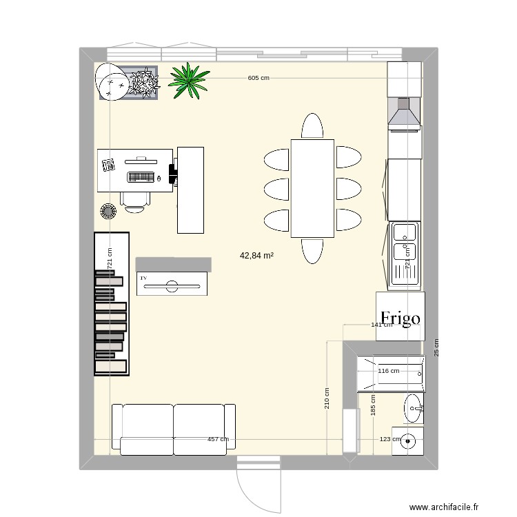 salon cuisine 3. Plan de 0 pièce et 0 m2