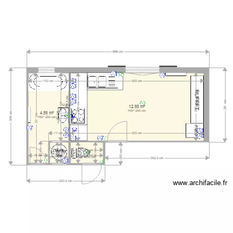 cuisine wc douche. Plan de 