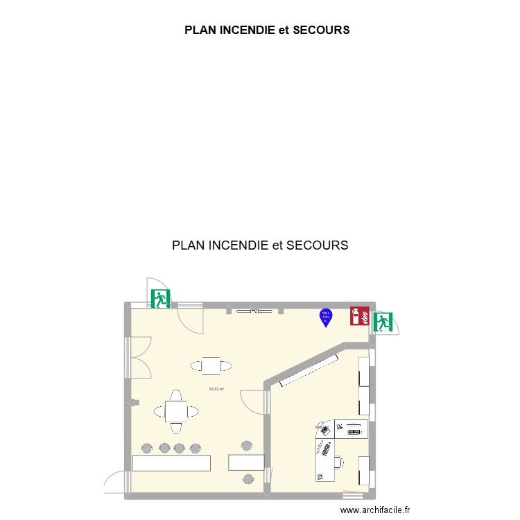 Accueil Club Vert. Plan de 2 pièces et 75 m2
