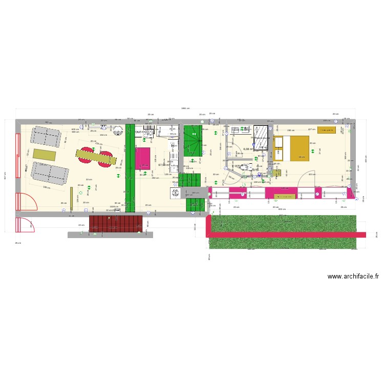 Toulon rez de chaussée. Plan de 2 pièces et 74 m2