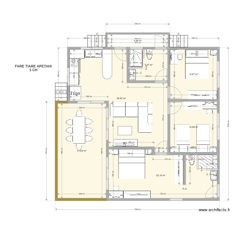 TIARE APETAHI 2 3CH. Plan de 7 pièces et 103 m2