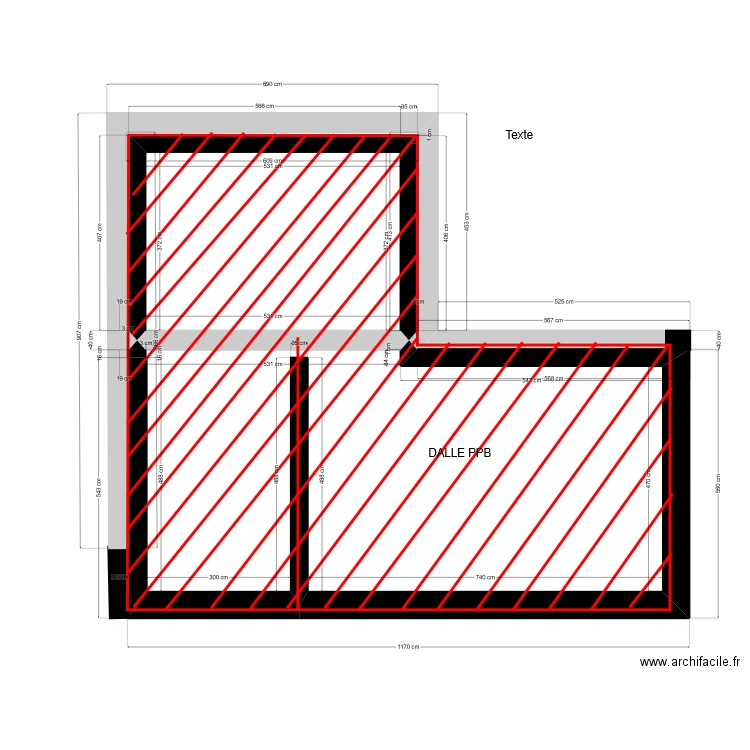 DALLE PPB ETAGE . Plan de 2 pièces et 70 m2